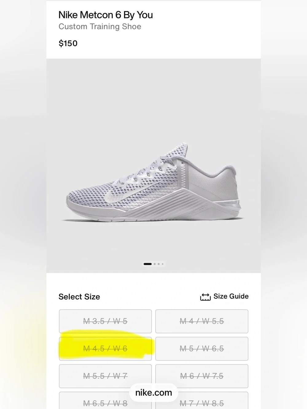 Nike Metcon 6 By You DA2894-991 Unisex Training Shoe M Size 4.5 / W Size 6 White